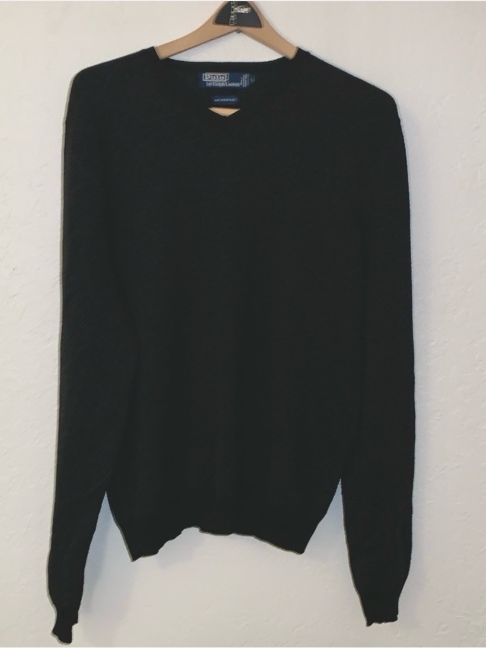 Vintage 80’s Polo Ralph Lauren Italian Merino Wool Sweater V-Neck Black Gray L